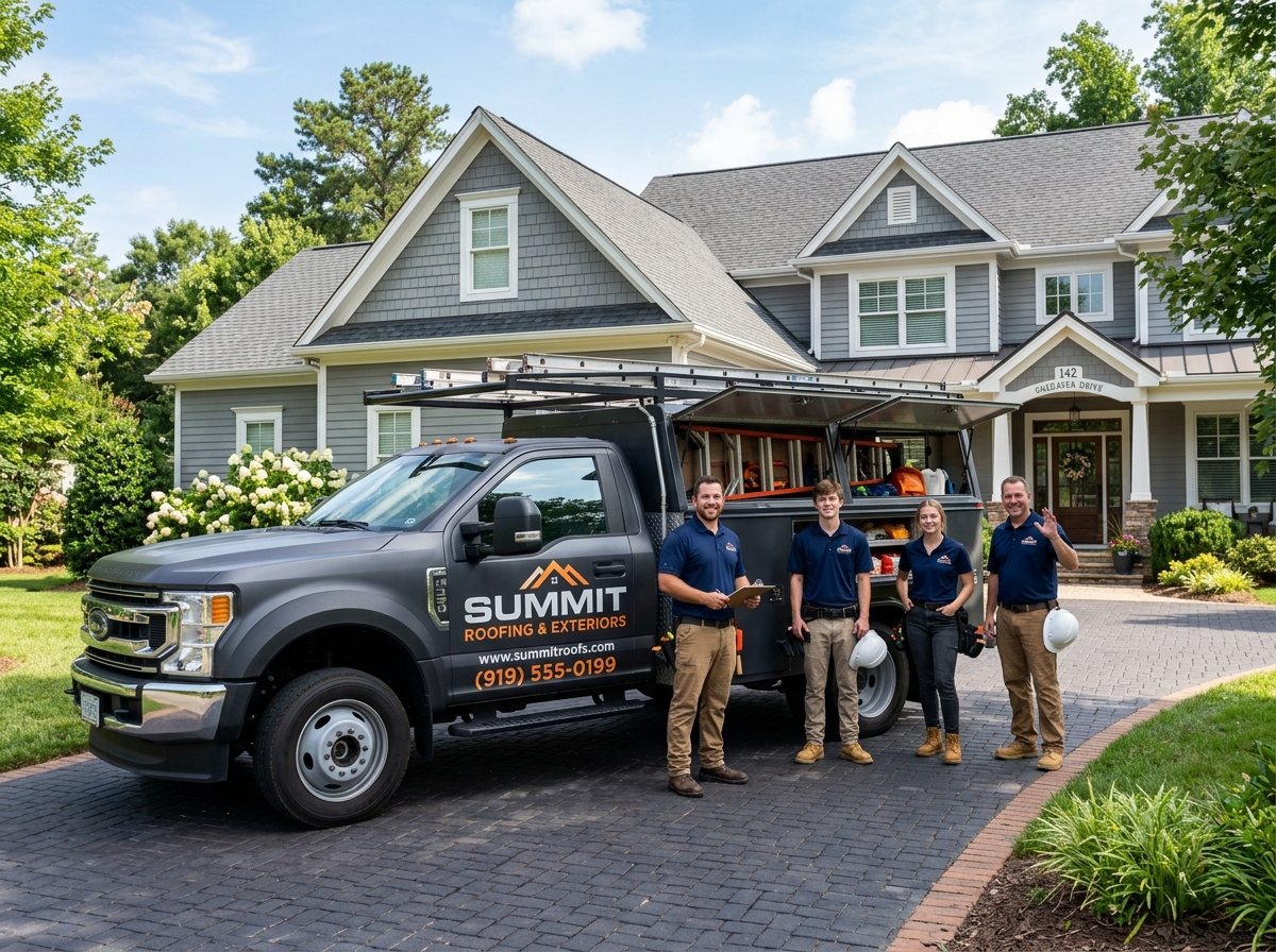 Summit Roofing service truck and professional team