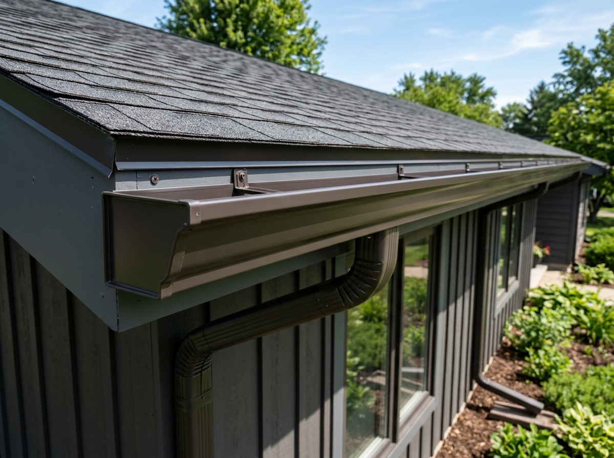 Seamless gutter installation close-up
